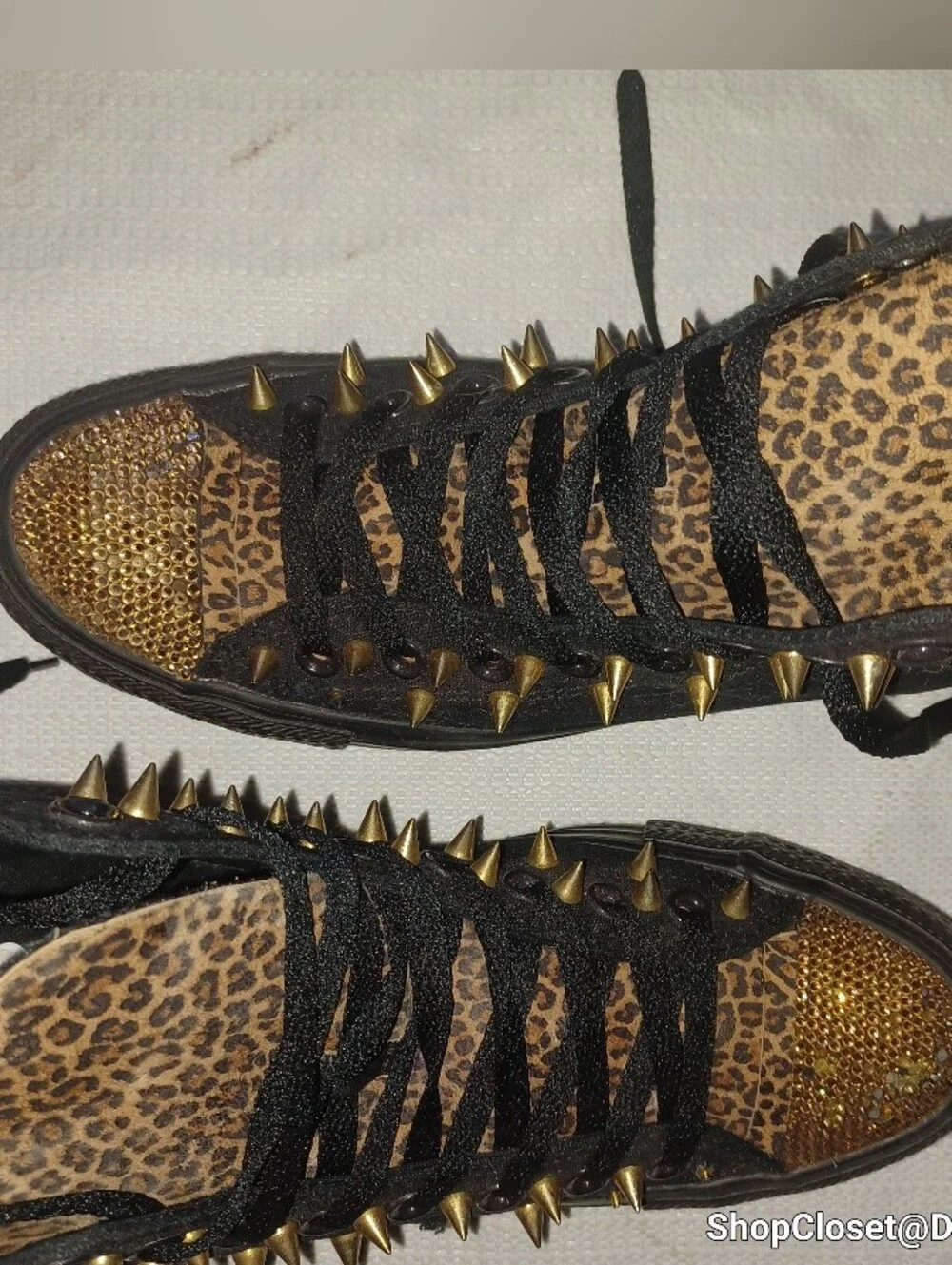 Converse Black High-Top Sneakers with Leopard Print and Gold Accents - Picture 11 of 16